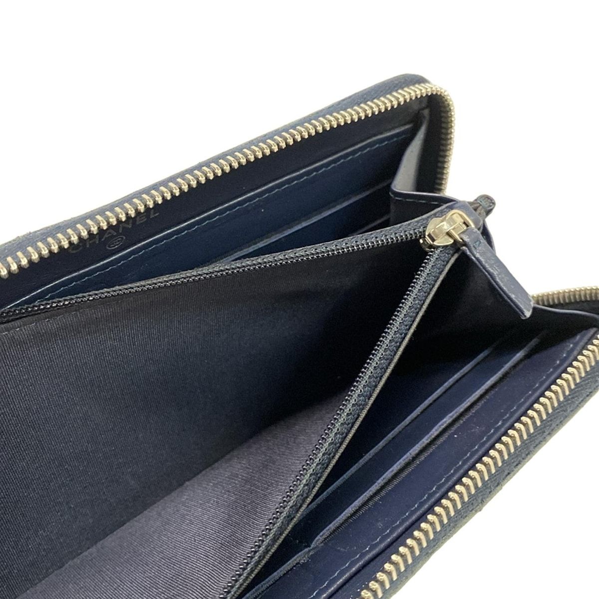 CHANEL(シャネル) 長財布 カメリア ダークネイビー ラウンドファスナー