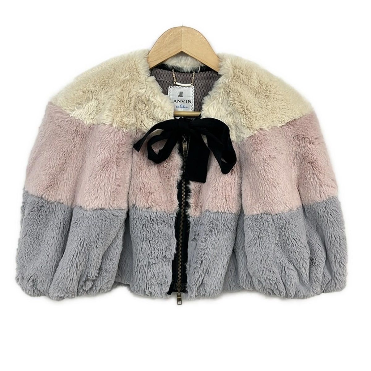 ケ*ジ様 ランバンオンブルー ファー付き ポンチョコート 38 ベージュ LANVIN en Bleu(ランバンオンブルー) ポンチョ サイズ38 M レディース