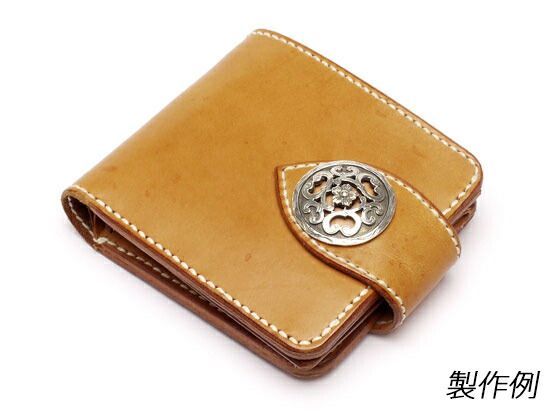 二つ折りウォレットキット ナチュラル（サドルレザー）/黒 10.5x12.5cm 厚さ3cm 皮革キット ウォレット レザークラフトぱれっと
