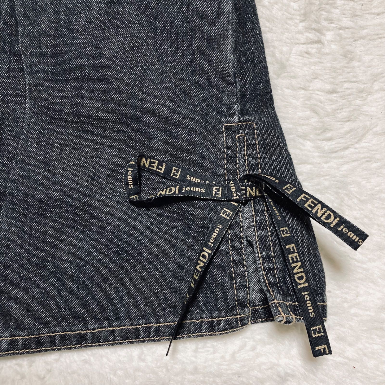 □極美品□FENDI フェンディ ブラックデニムシャツ 半袖 サイド 