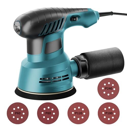 サンダー 電動 ランダムオービットサンダー 電動サンダー 6段階調速 回転数6000-12000 min-1 自動集塵 オービタルサンダー マジックテープ式 125 mmサンドペーパー P 240 180 120 80 60のサンドペーパー 707 ee 7 f 8
