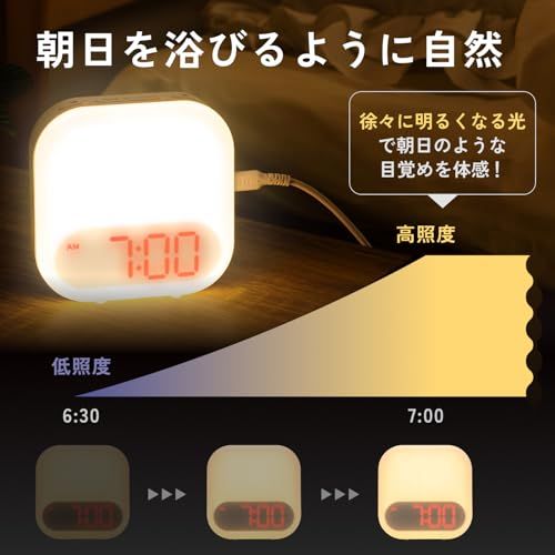  テレビで紹介 ヒカリデ 光目覚まし時計 デジタル 光･振動･大音量アラーム 3種類組合せ 音6種類 鳥のさえずり 波の音 起きれる ホワイトp 8635143 e その他 キッチン 食器