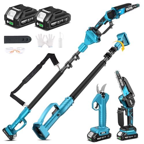 新型 SEESII たかえだ 電動チェーンソー 充電式剪定ばさみ ハンディチェーンソー 6インチ ブラシレス 高枝切り剪定ハサミ 1台4役 セット 強力 電動のこぎり 軽量 コードレス 延長ポール 125 cm?250 cm無段階調整 パワフル プロ