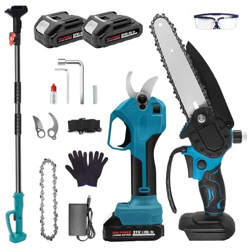 新モデル 高枝チェーンソー 充電式 電動チェーンソー 高枝電動バサミ 剪定バサミ 電動 高枝切りバサミ 1台4役セット最長1 7 m 着脱式伸縮延長ポール 21 V 2000 mAh大容量バッテリー 6インチ チェーンソー 手入れ 高枝のこ