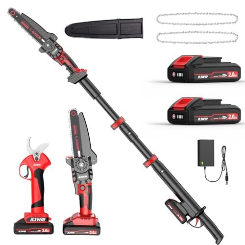ナウィン 高枝切り電動チェーンソー 高枝切り電動ハサミ 一台4役 高枝切りバサミ 高枝チェーンソー 高枝切りノコギリ 電動剪定バサミ 延長ポール150 cm?260 cm伸縮 バッテリー2つ付き 高枝カット 植木伐採 庭木剪定 PSE認証済