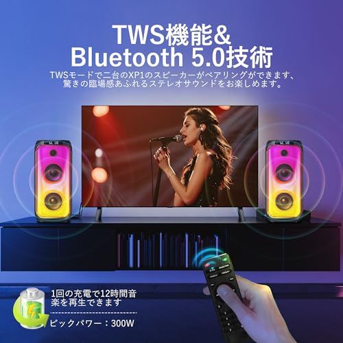  ワイヤレスマイク スピーカーセット Bluetooth 5.0対応 家庭用 大容量バッテリー カラオケセット 拡声器 充電式 UHFワイヤレスマイク2本付き PAセット パワー40 W ポータブルスピーカー TF|USB|AUX|REC|TWS対応 ディスコライ その他 キッチン 食器