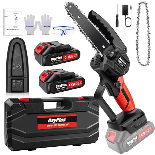 迅速に発送 Dayplus 充電式チェーンソ コードレスー 小型チェーンソー 6インチ 21 V|互換マキタ18 Vバッテリー 搭載 強力電動チェーンソー ハンドヘルド 軽量 片手操作 チェーン2本＆安全ロック付属 木材切断 薪割り 剪定 竹 841699 dc