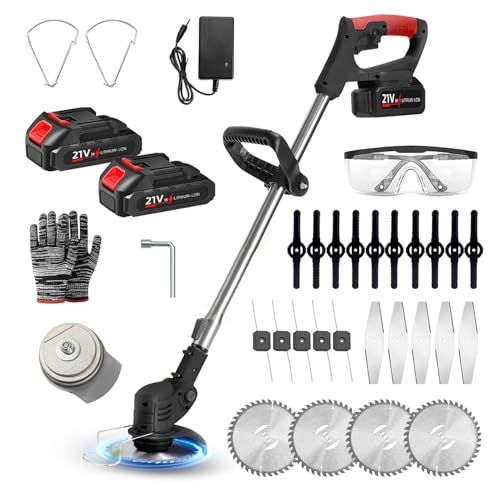 迅速に発送 草刈り機 充電式草刈機 2025革新＆超高速モーター搭載 DIKKDZ コードレス 21 V 2*6500 mAh大容量バッテリー付き 18000 rpm ナイロンカッター 伸縮＆角度調整 枝切り 植木 雑草 充電式刈払機 4種類の 4 b 534 cfb