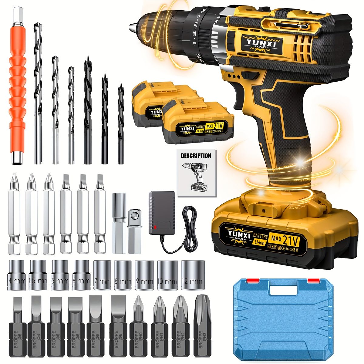 コードレス&高出力 電動ドライバー 充電式 軽量 コンパクト 家庭用 インパクトドリル DIY 家具組立 メンテナンスに最適 選べるバッテリー&ケースセット アップグレードバッテリー 多機能ケース