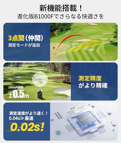 OUTZOOP ゴルフレーザー距離計 B 1000 F 3点間測定 業界最速0.02 S測定 超軽量128 g 小型 高透過レンズ 光学6.0|6.5倍望遠 m|1093 yd対応 mini ゴルフ距離計 競技対応 振動機能 9 69 fba 8