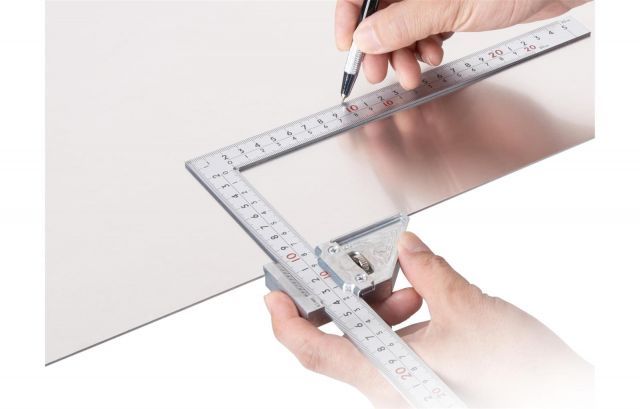 シンワ測定 Shinwa Sokutei 曲尺 厚手広巾 シルバー 50 cm 表裏同目 8段目盛 曲尺用ストッパー金属製付 JIS 12487