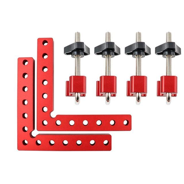 Anktily 完全スコヤ セット コーナークランプキット L形 90度 直角定規 木工面付けフィクスチャ 木工 固定 締め付け ツール アルミニウム合金 140 mm レッド