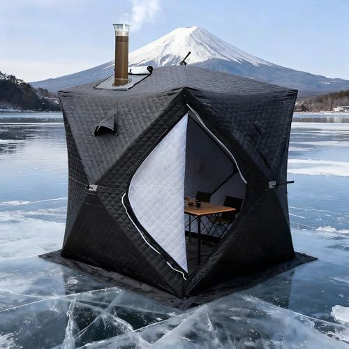  迅速に発送 HopeFamily サウナテント アイスフィッシングテント 2.3 m×2.3 m×2.1 m アウトドア 1-4人用 ポップアップテント 煙突口付き 防風 防水 防寒 保温 キャンプテント 簡単設置 氷釣り 自宅 野外 ブラック 5 ede 3719 その他 キッチン 食器