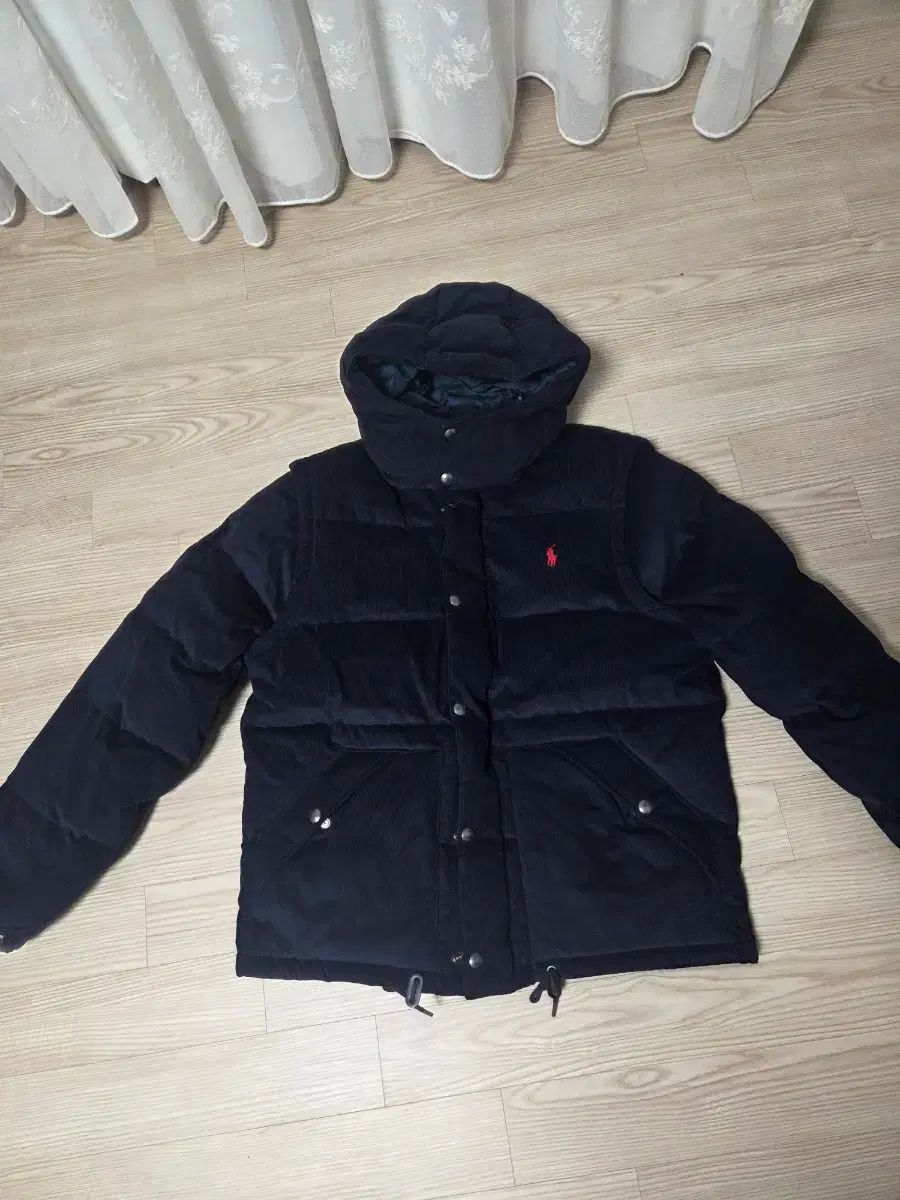 (L) ポロラルフローレン コーデュロイ コンバーチブル ダウンジャケット (ネイビー ブラウン)