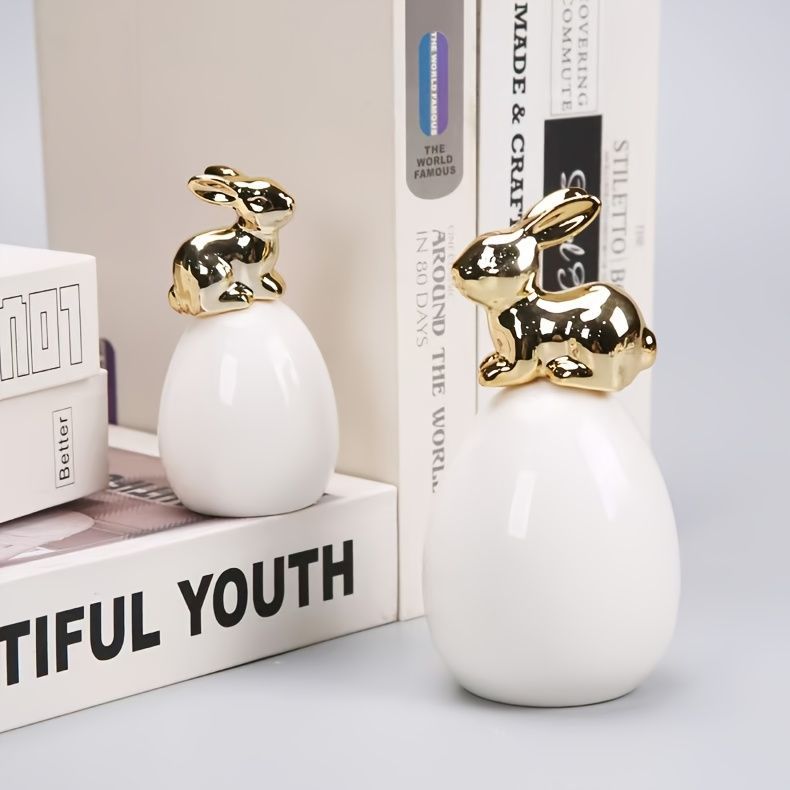  オブジェ 置物 卵の上に乗っているウサギ うさぎ ラビット 大 小 2個セット セラミック インテリア リビング ダイニング 玄関 寝室 装飾 オーナメント イースター プレゼント ギフト オシャレ 可愛い 癒しグッズ モダン シンプル フェイクグリーン 置物 インテリア小物