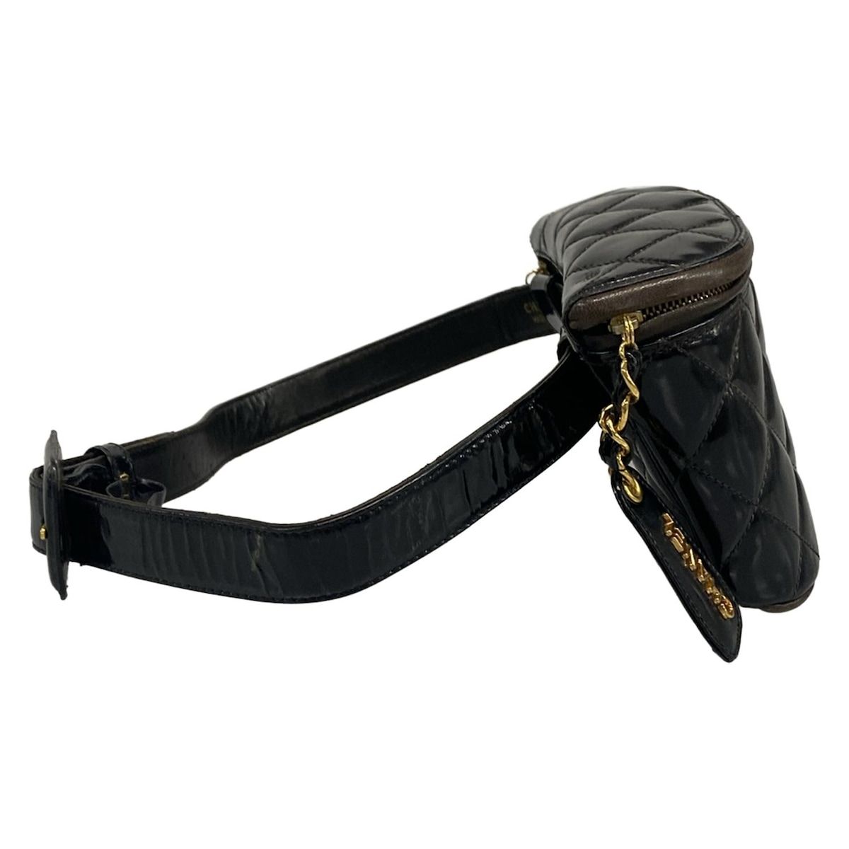 CHANEL(シャネル) ウエストポーチ マトラッセ 黒 ゴールド金具/ベルト