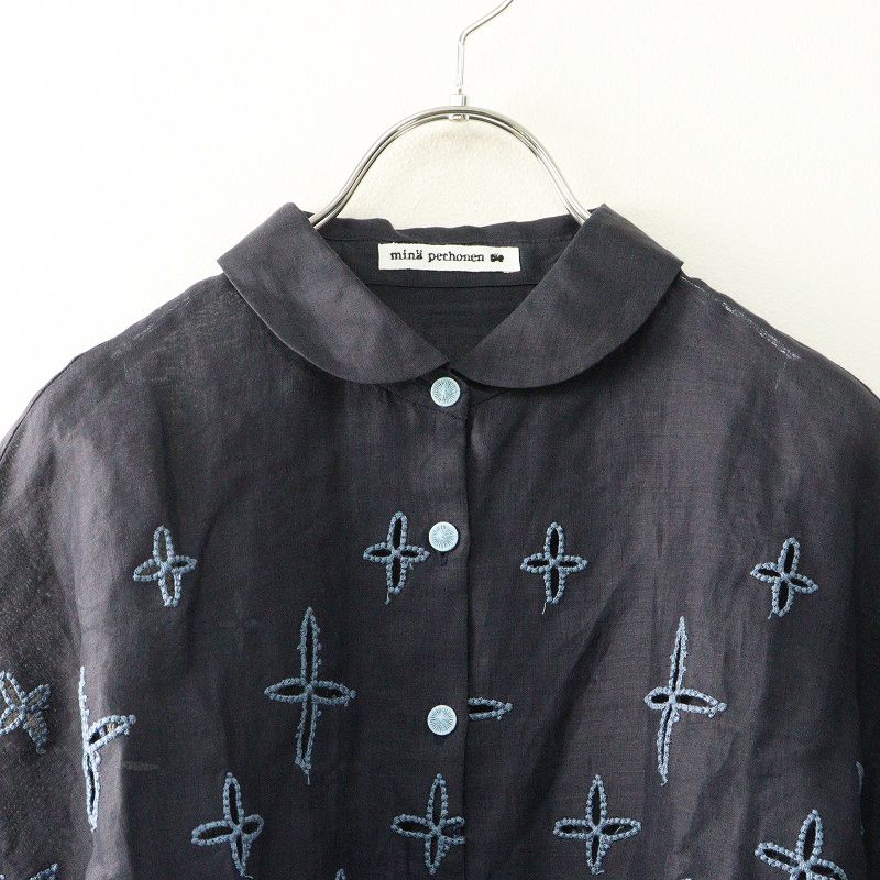 美品 ミナペルホネン mina perhonen wild star ブラウス 38＼ネイビー