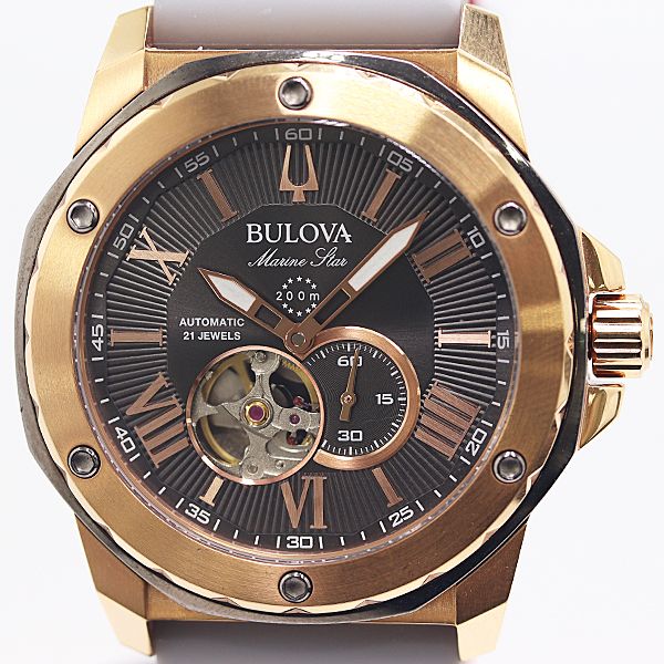 保 稼働 ブローバ マリンスター 98A228 AT 自動巻き グレー スケルトン文字盤 メンズ腕時計 2000000 1JWY MST ABC18401