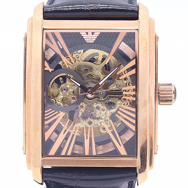 稼働 エンポリオ アルマーニ AR 4233 30 AT 自動巻 ブラック スケルトン文字盤 メンズ腕時計 0539000 1ERT MST ABC18463