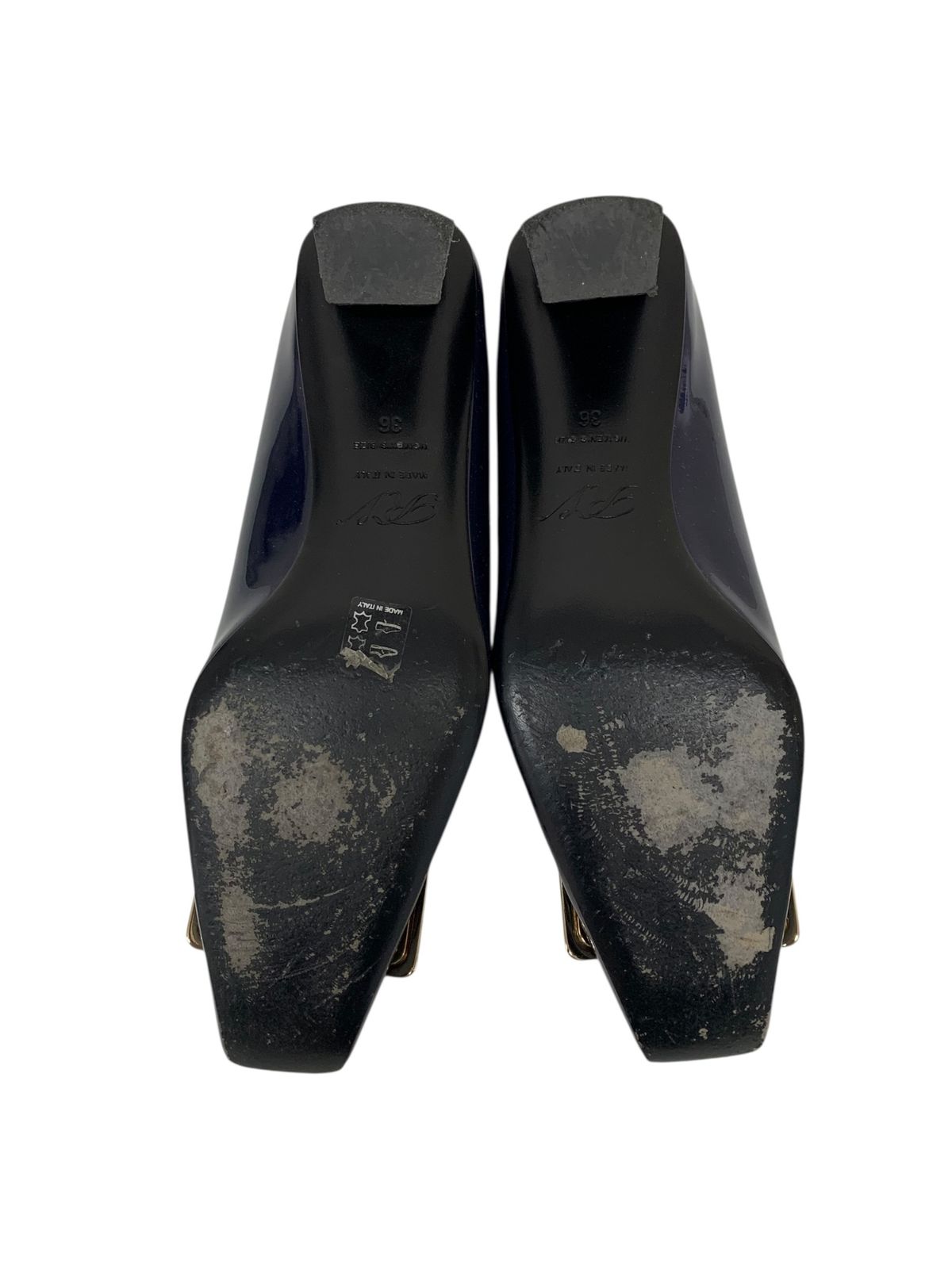 ロジェヴィヴィエ パンプス 36 ネイビー エナメル スクエアートゥ