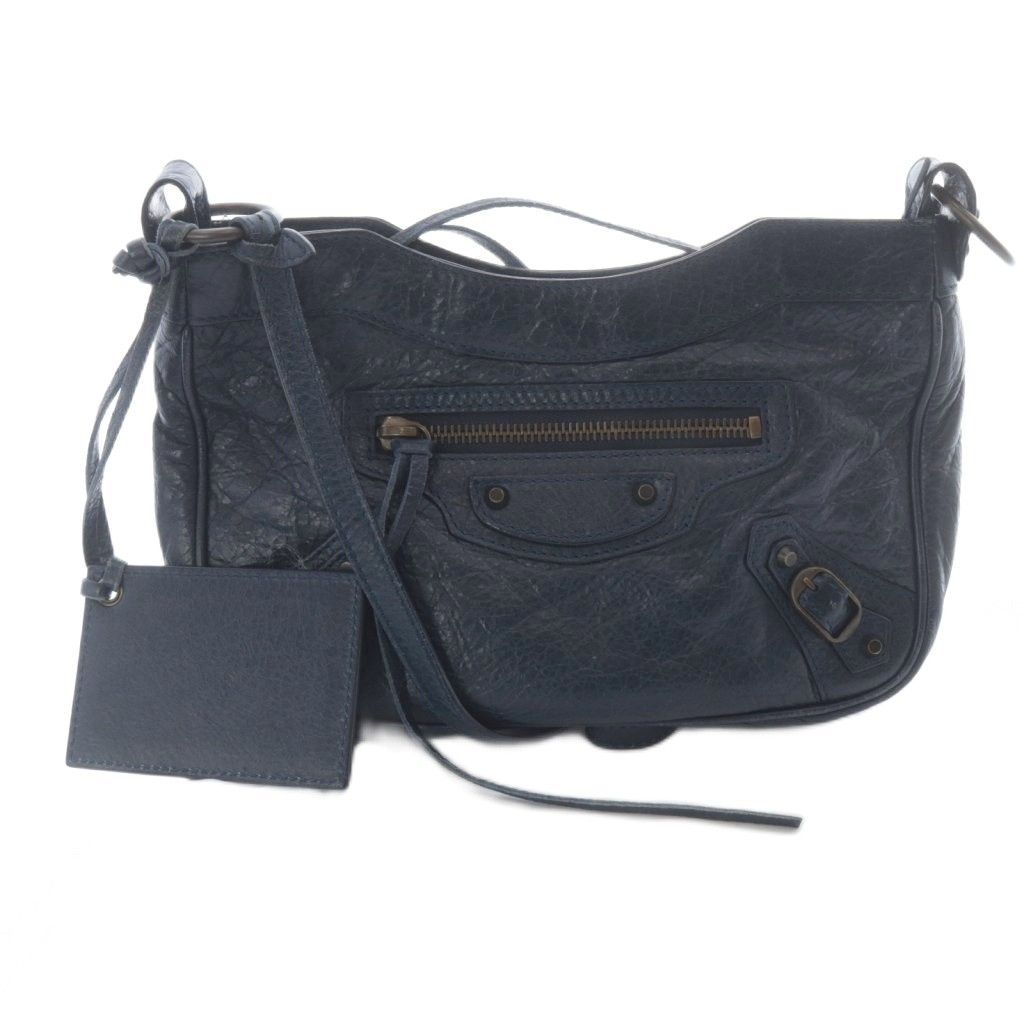 バレンシアガ BALENCIAGA ザヒップショルダーバッグ レザー 紺 242803