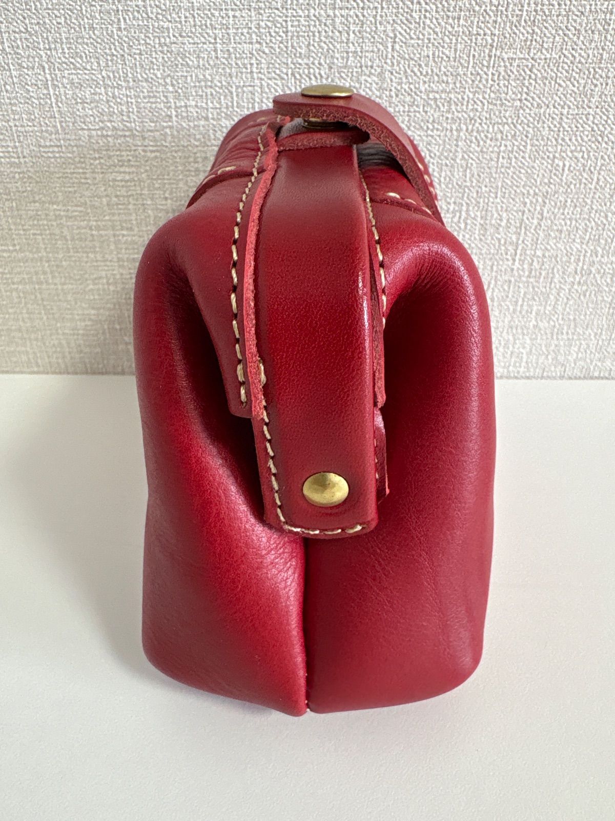 未使用品 ポルコロッソ PORCO CRAFT がま口ポーチ レッド 栃木レザー