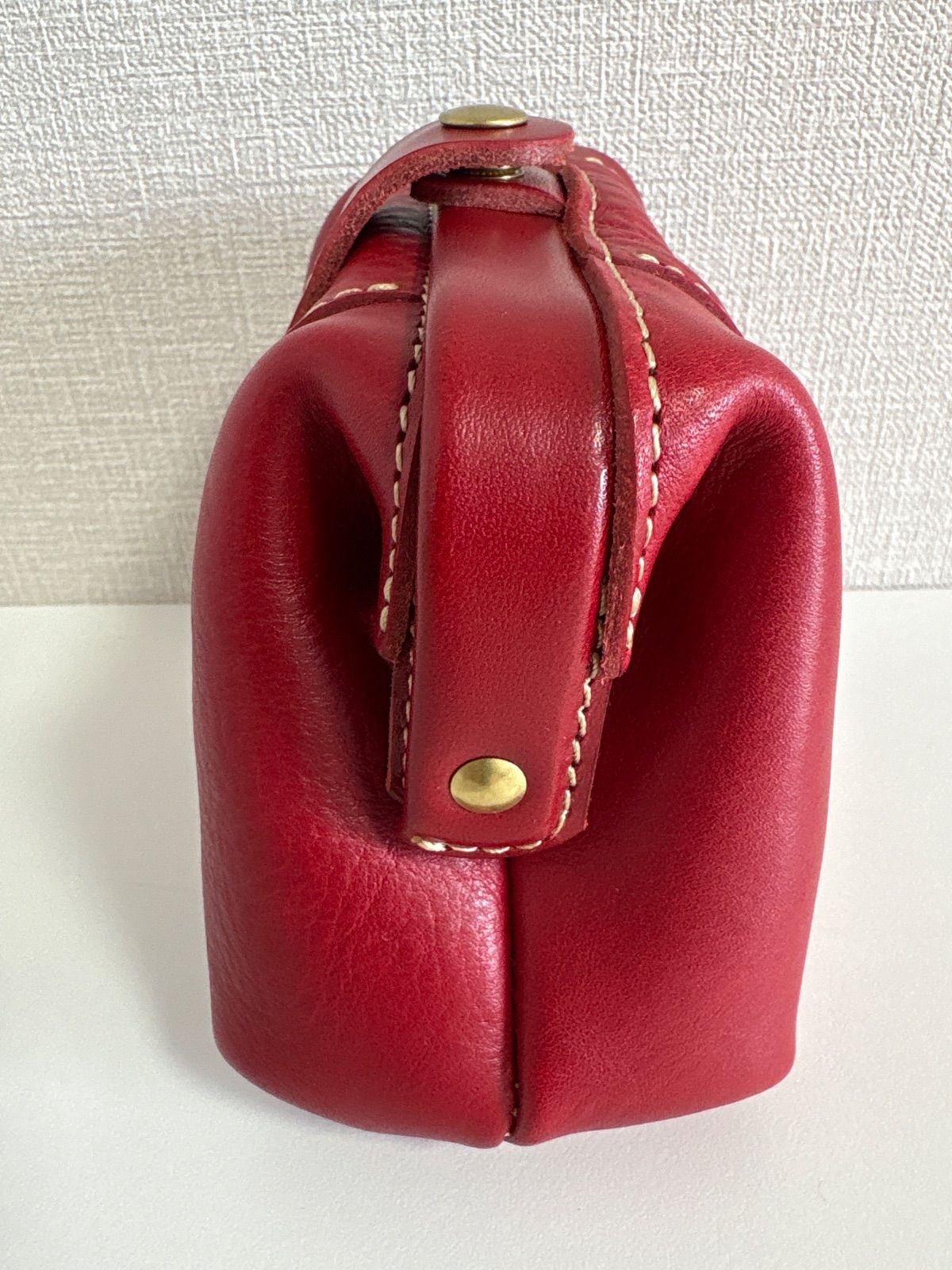未使用品 ポルコロッソ PORCO CRAFT がま口ポーチ レッド 栃木レザー