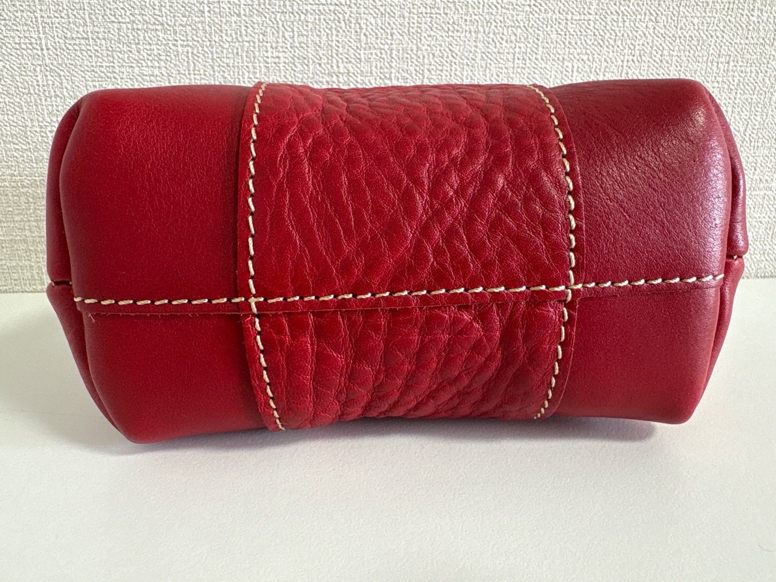 未使用品 ポルコロッソ PORCO CRAFT がま口ポーチ レッド 栃木レザー