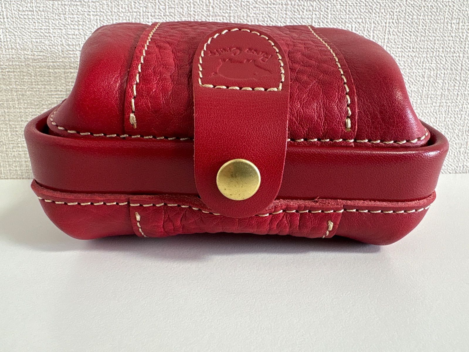 未使用品 ポルコロッソ PORCO CRAFT がま口ポーチ レッド 栃木レザー