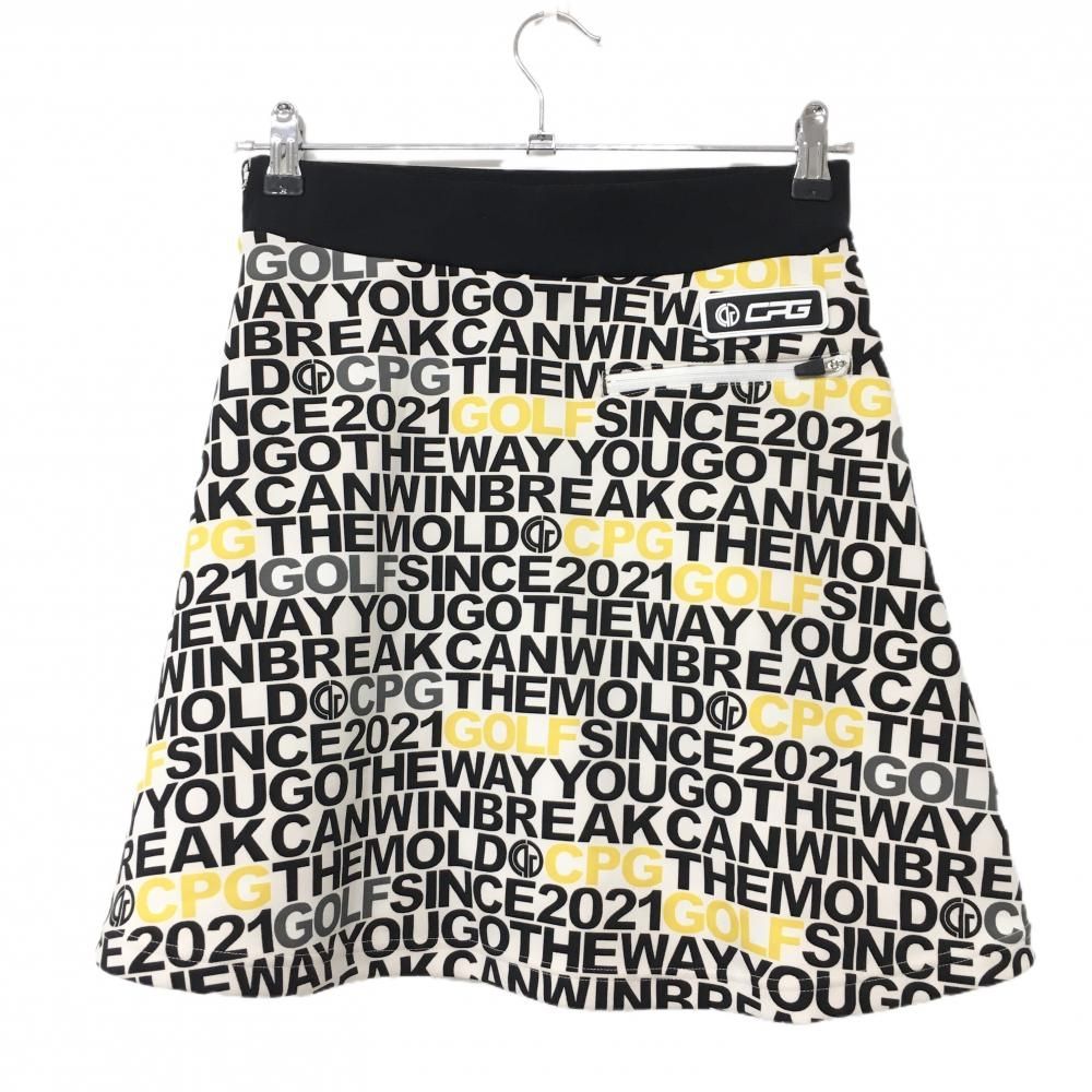 超美品】CPG ストレッチスカート 白系×黒×イエロー 英字総柄 ウエスト