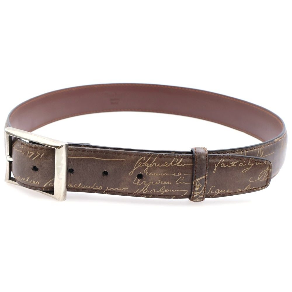 BERLUTI カリグラフィー　レザーベルト　ビジネス　ブラウン　ベルルッティ Berluti (ベルルッティ) カリグラフィ スクリットレザーベルト