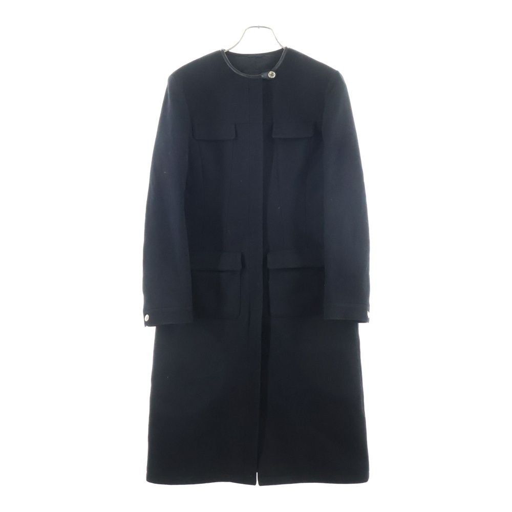 PRADA (プラダ) レザートリム メルトンウール ノーカラー ジップアップ