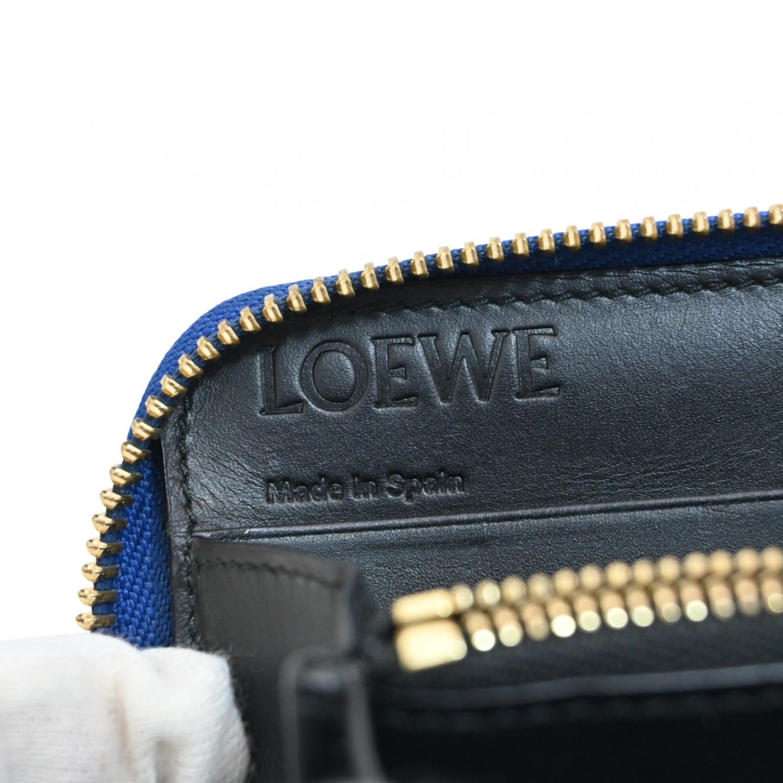 ロエベ リピートアナグラム 長財布 ブルー ゴールド金具 Bランク 
