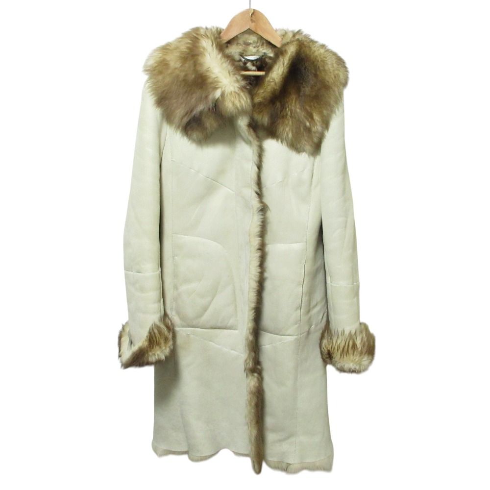 Max Mara マックスマーラ ファーカラー ムートンコート 40 アイボリー