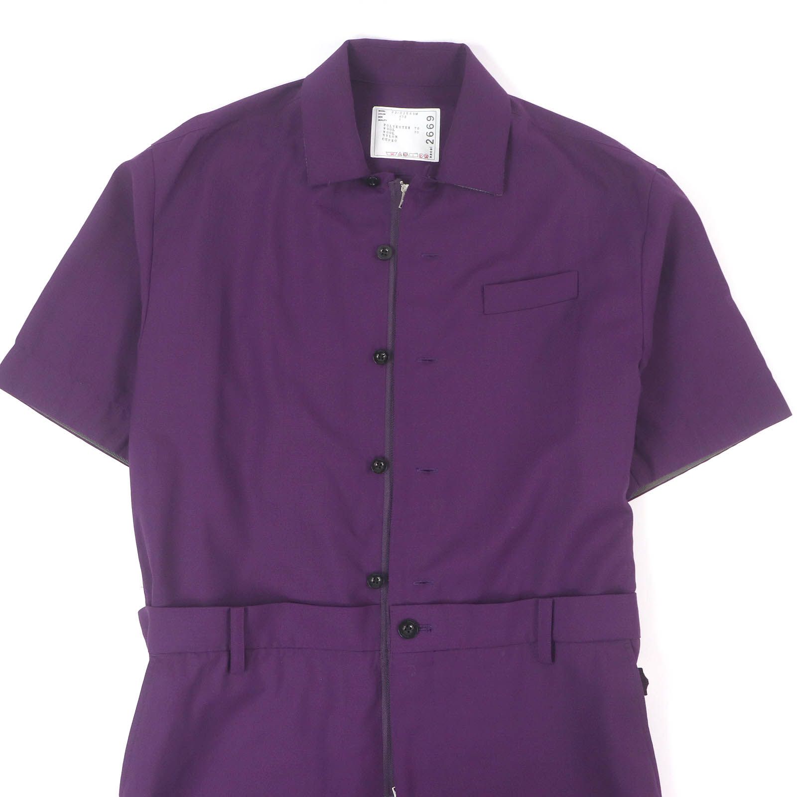 良品□Sacai サカイ 22AW 22-020669M Suiting Jumpsuits ロゴボタン