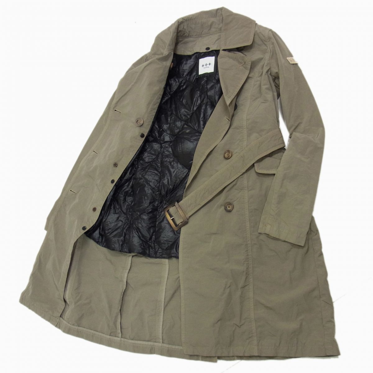 ◇TATRAS ダウンライナー付き トレンチコート シワ加工 ライトカーキ