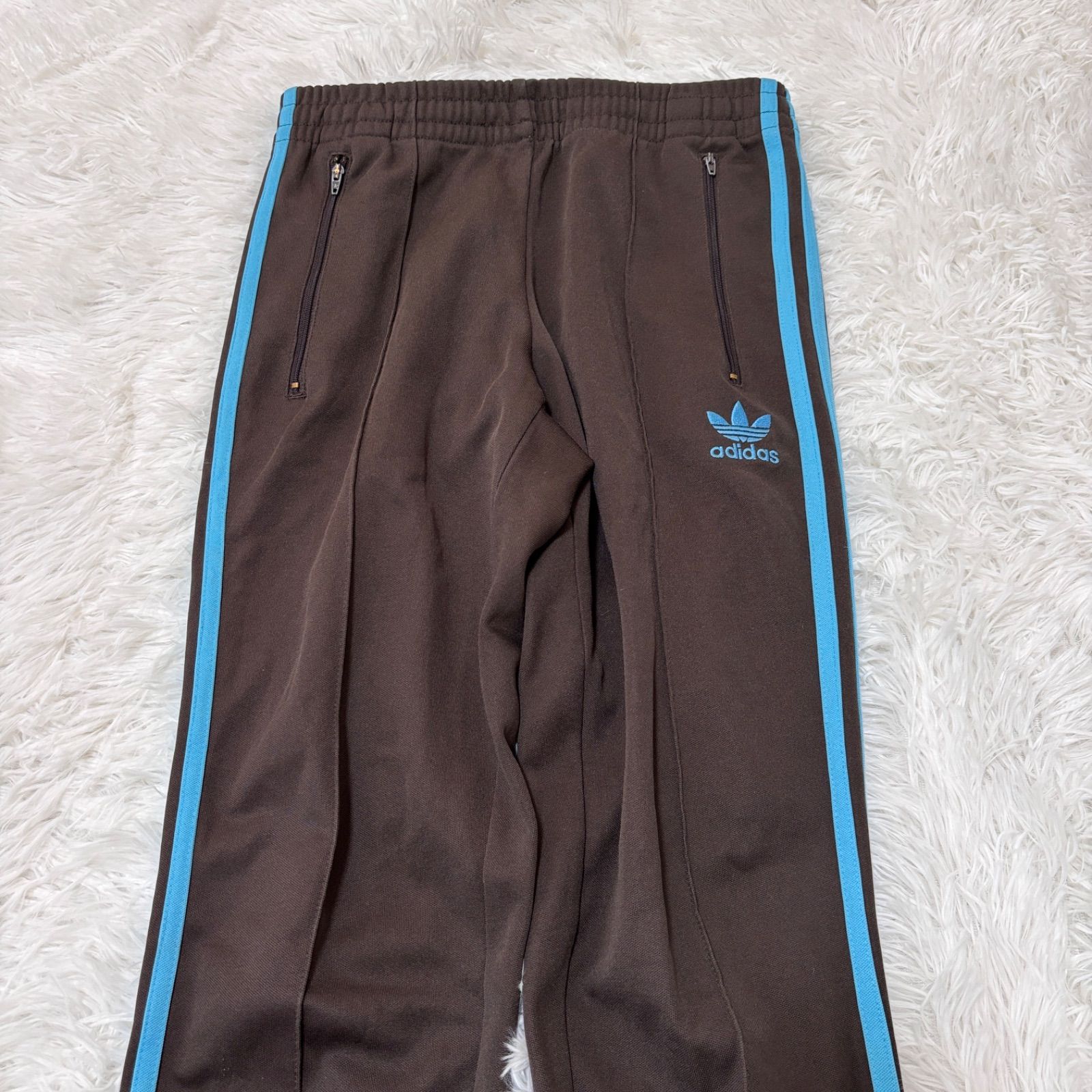 古着 adidas アディダス トラックパンツ スリーストライプス ブラウン ブルー 2512-448