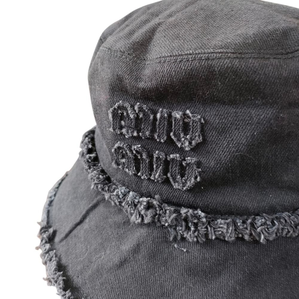 良品 miu miu ミュウミュウ 2023年製 デニム フリンジ バケットハット