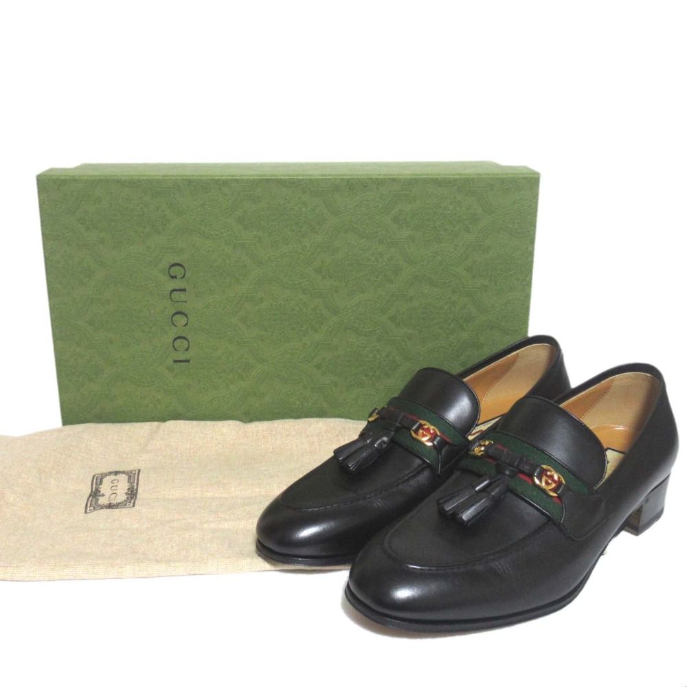 未使用 GUCCI グッチ ウェブ&インターロッキングG タッセル ローファー 