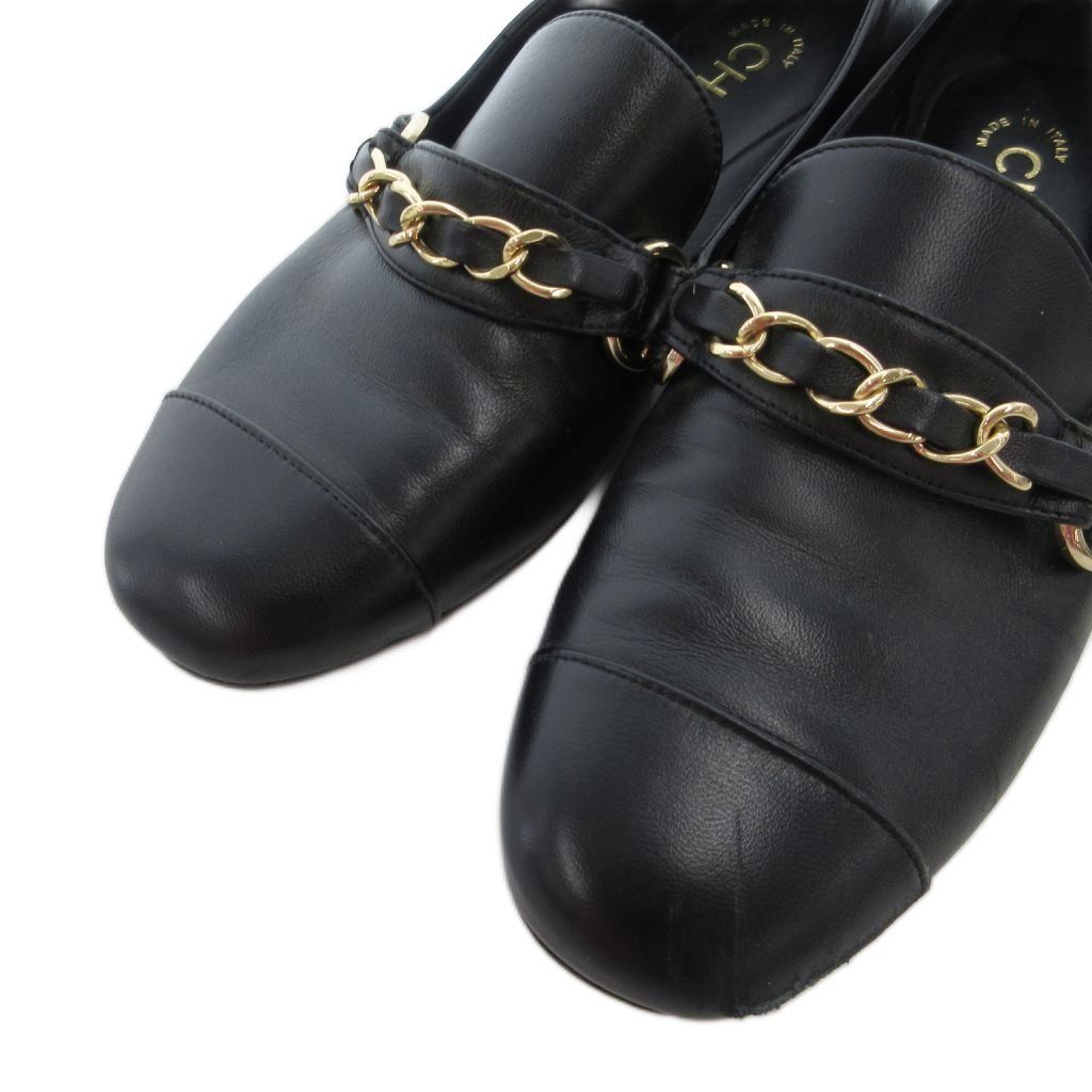 シャネル CHANEL チェーンローファー ココマーク レザー 36.5 ブラック