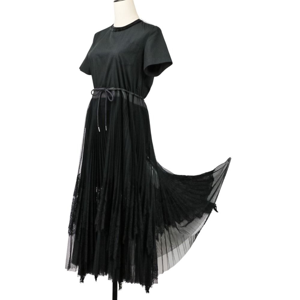 美品 sacai サカイ レースプリーツ ドッキングワンピース 20-05192