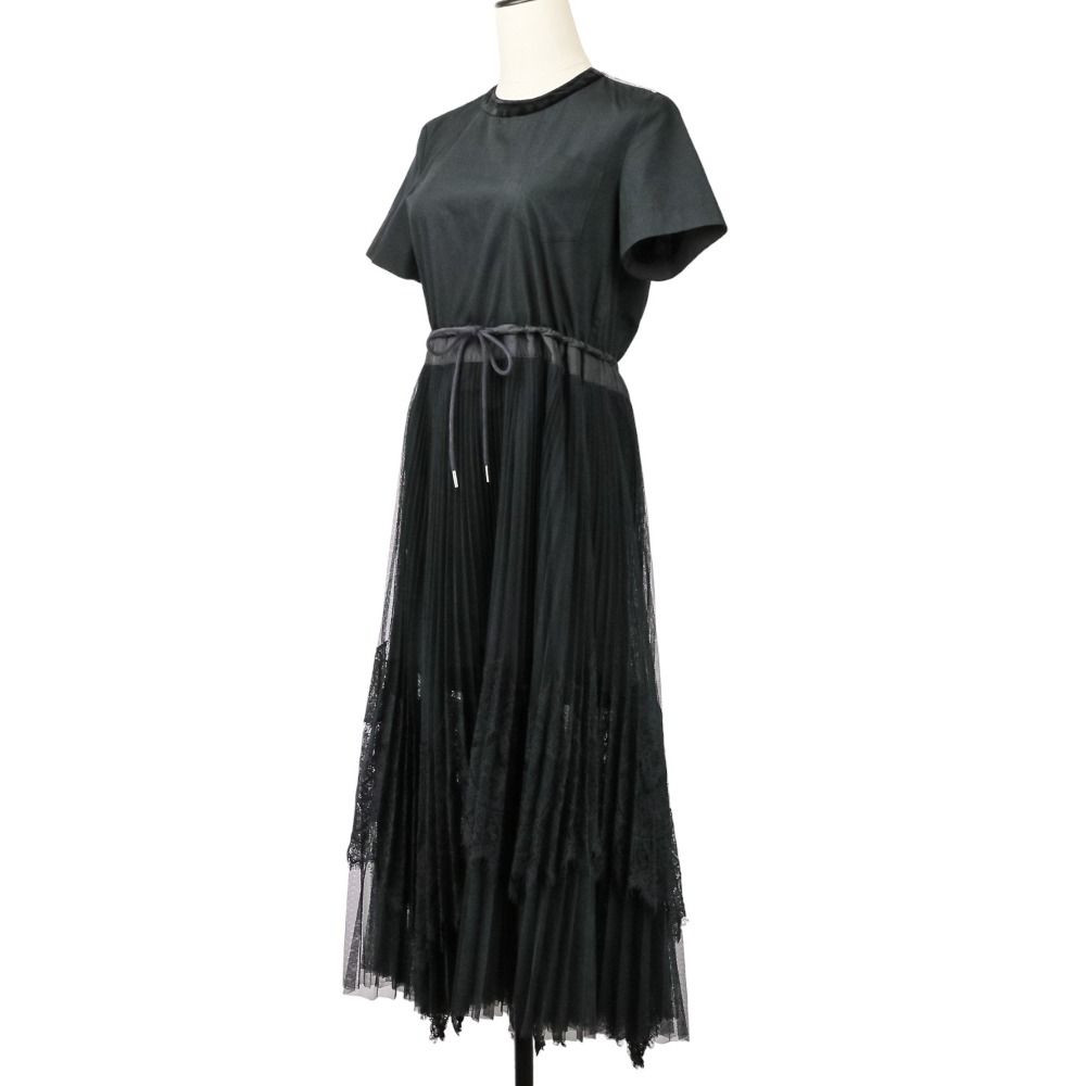 【美品】SACAIサカイ 22AW レース ワンピース ブラック 美品 sacai サカイ レースプリーツ ドッキングワンピース 20-05192