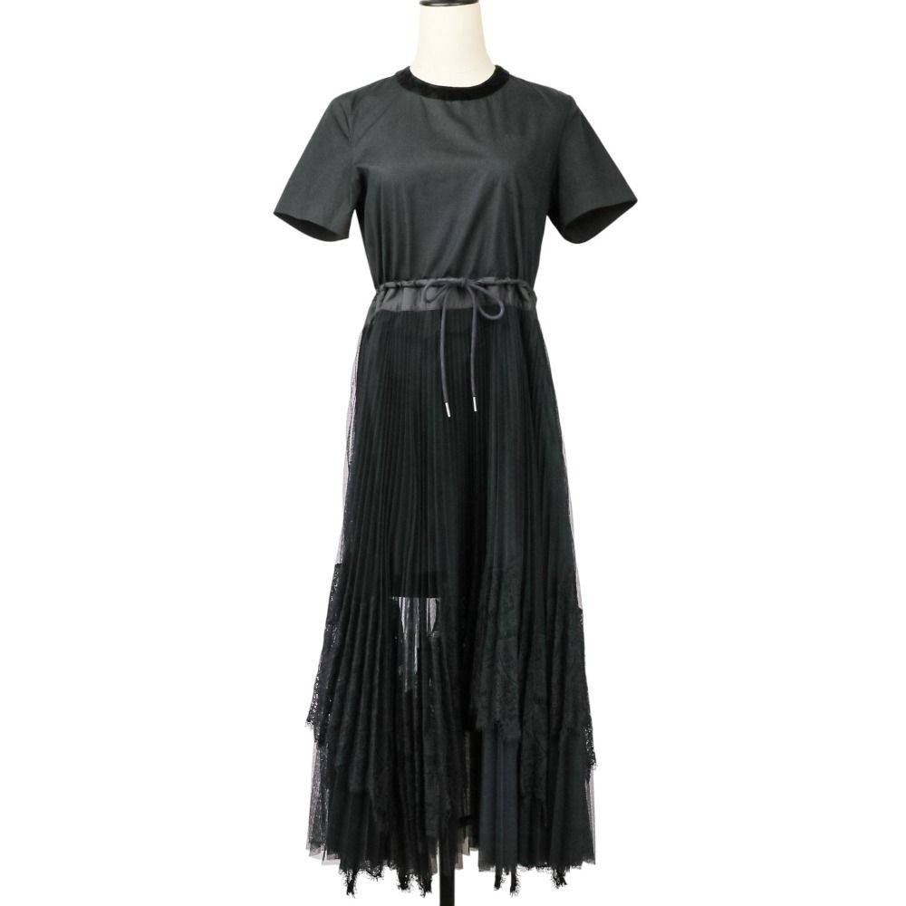 美品 sacai サカイ レースプリーツ ドッキングワンピース 20-05192