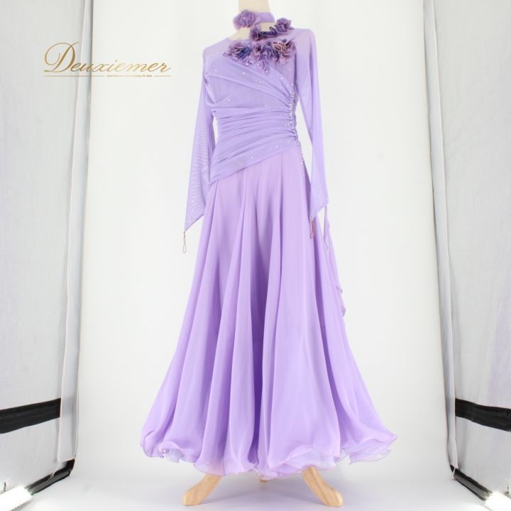 社交ダンス 衣装 スタンダード ドレス ワンピース パーティドレス 薄紫