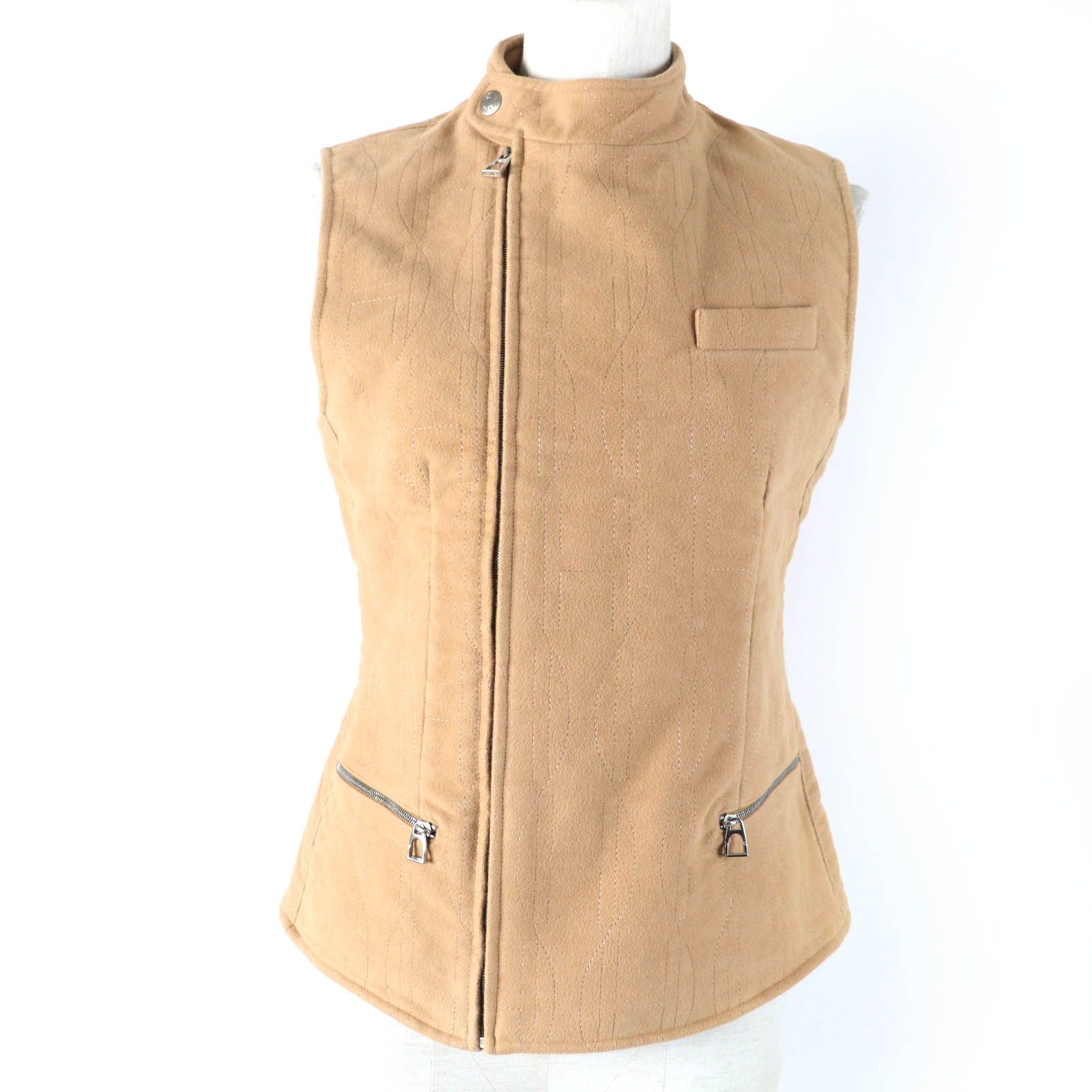 未使用品☆HERMES エルメス セリエ 中綿入り ZIP UP パテッドベスト ベージュ オレンジ M フランス製 正規品 レディース 未使用品☆HERMES エルメス セリエ 中綿入り ZIP UP パテッドベスト