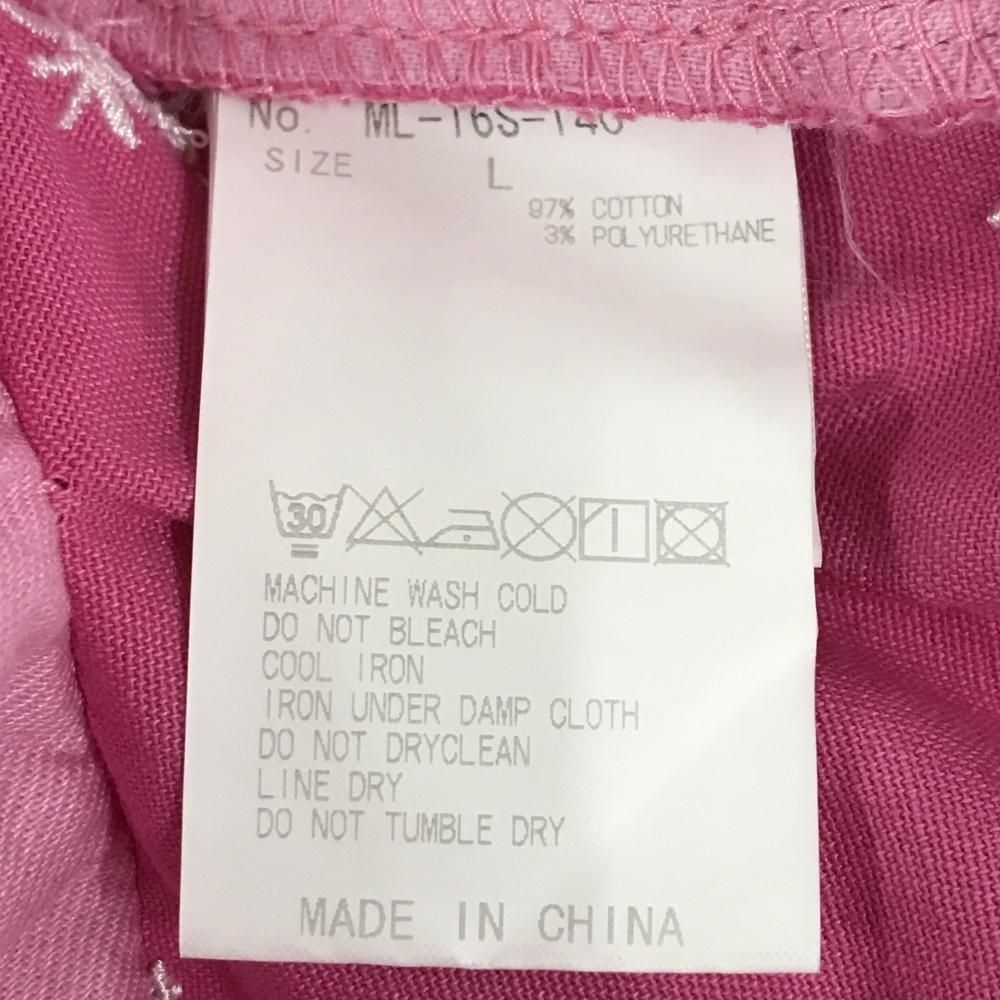 マークアンドロナ パンツ ピンク×白 刺しゅう総柄 ストレッチ メンズ L