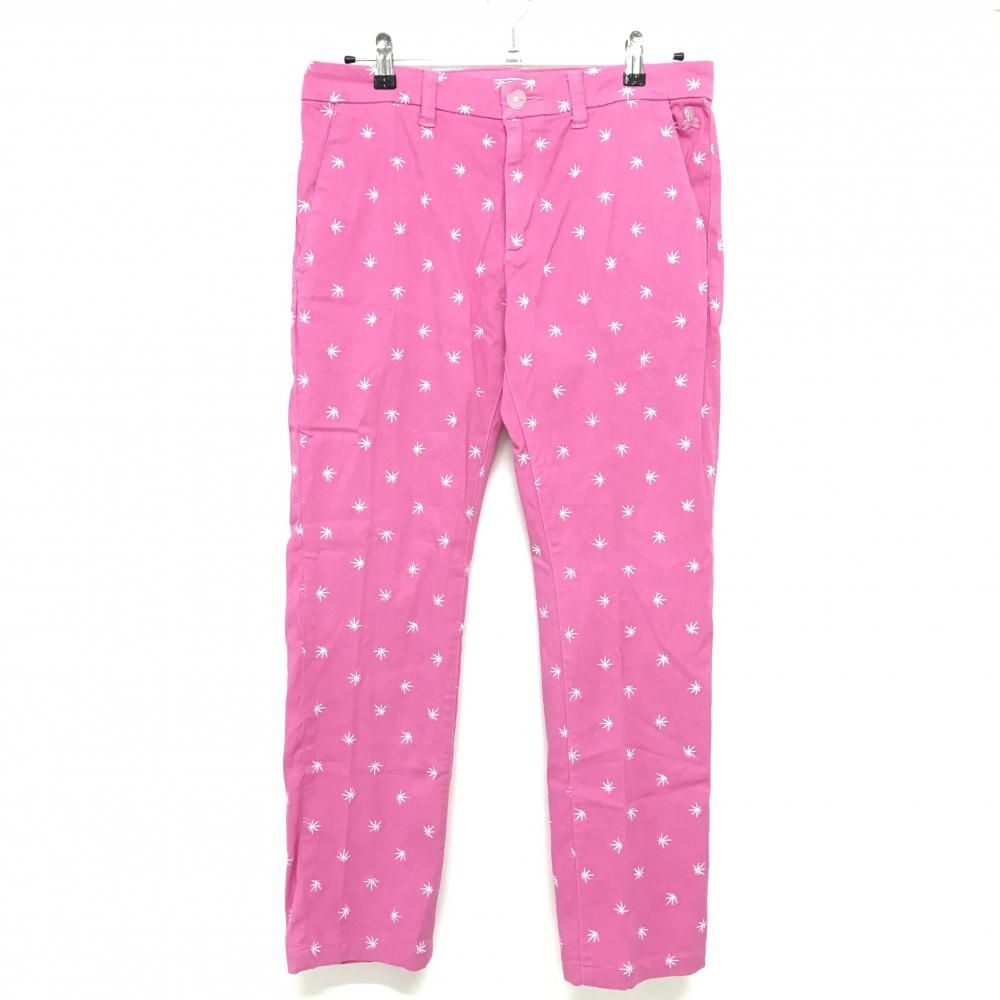 マークアンドロナ パンツ ピンク×白 刺しゅう総柄 ストレッチ メンズ L
