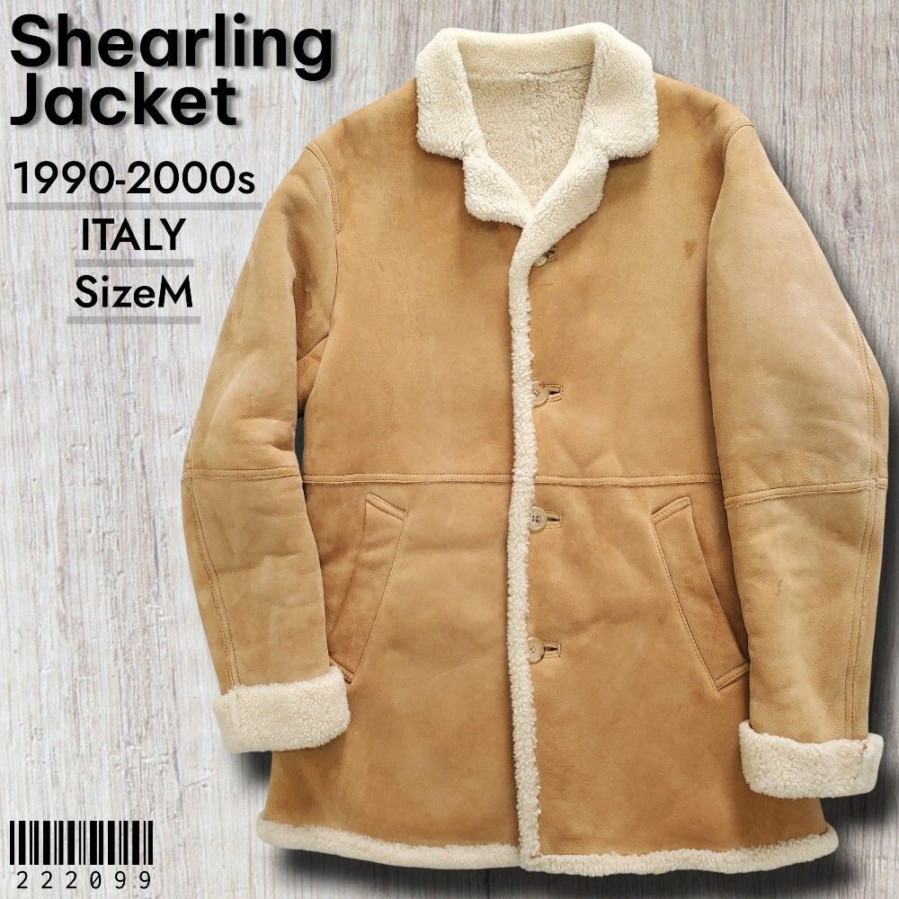 上質 シアリングジャケット良品 1990-2000s イタリア製 羊革×羊毛 シェアードムートン ハーフコート M キャメル 軽量 ヌバック調 短毛 本革 スエード レザー ボア ランチコート