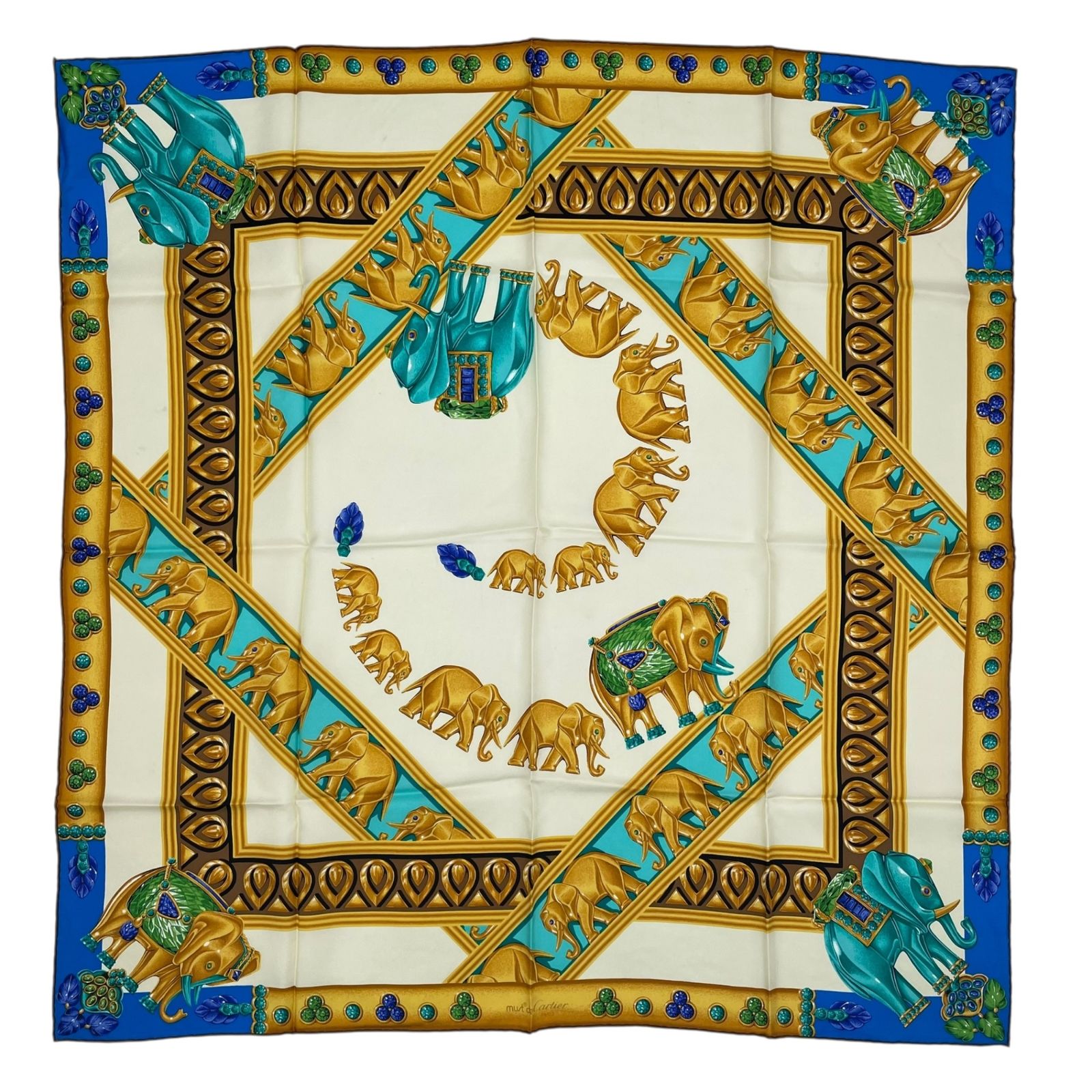 新品同様 Cartier カルティエ スカーフ シルク マハラジャ 象 宝石