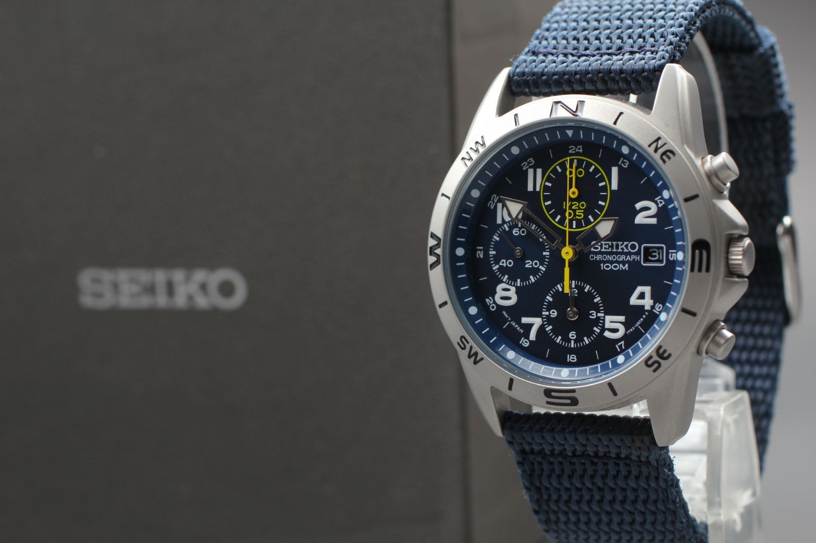 NOS・フルセット】SEIKO クロノグラフ 7T92-0DX0 ブルー文字盤 メンズ 